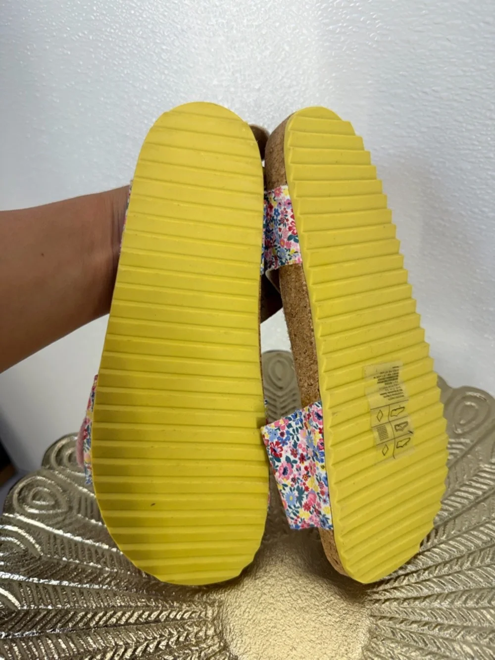 H&M Kids Floral‎ Sandals Size 2 Cork Footbed Yellow Sole Summer Cute